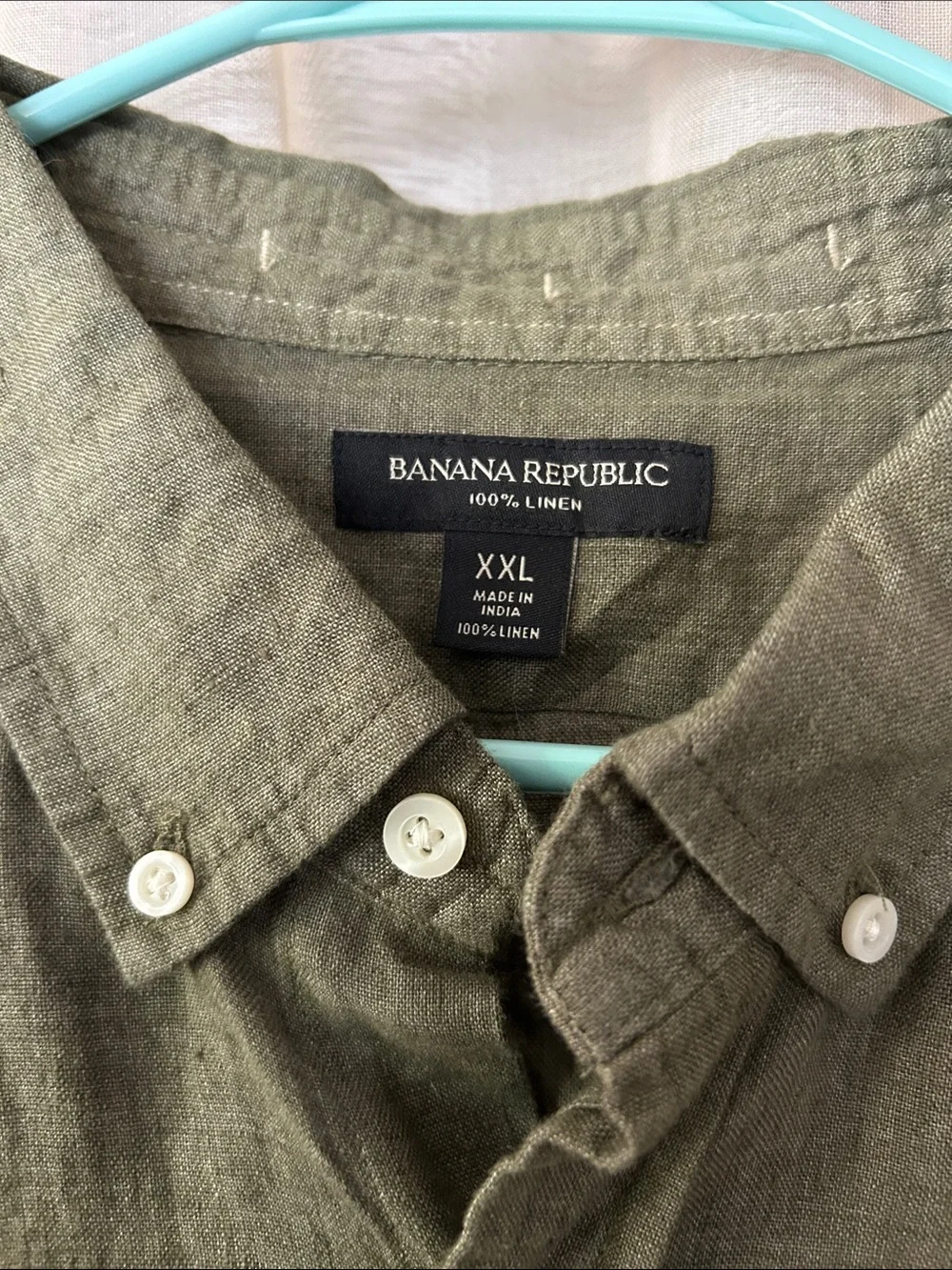 Moss green linen button down shirt, xxl